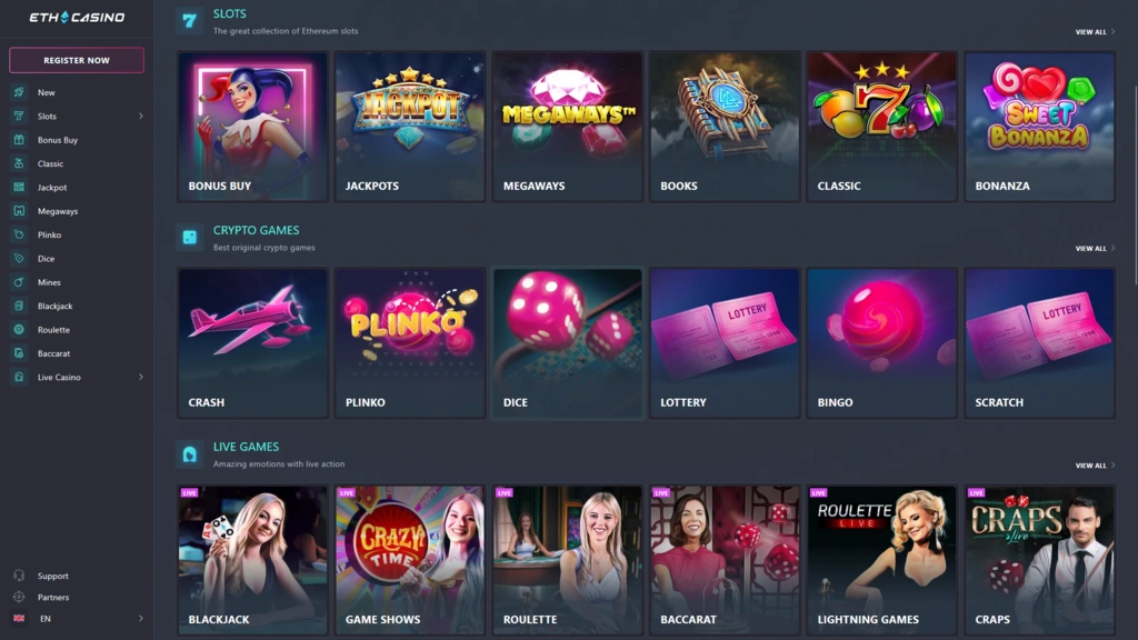 ETH Casino Landing Page